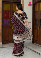 complete look of refined wine silk saree 