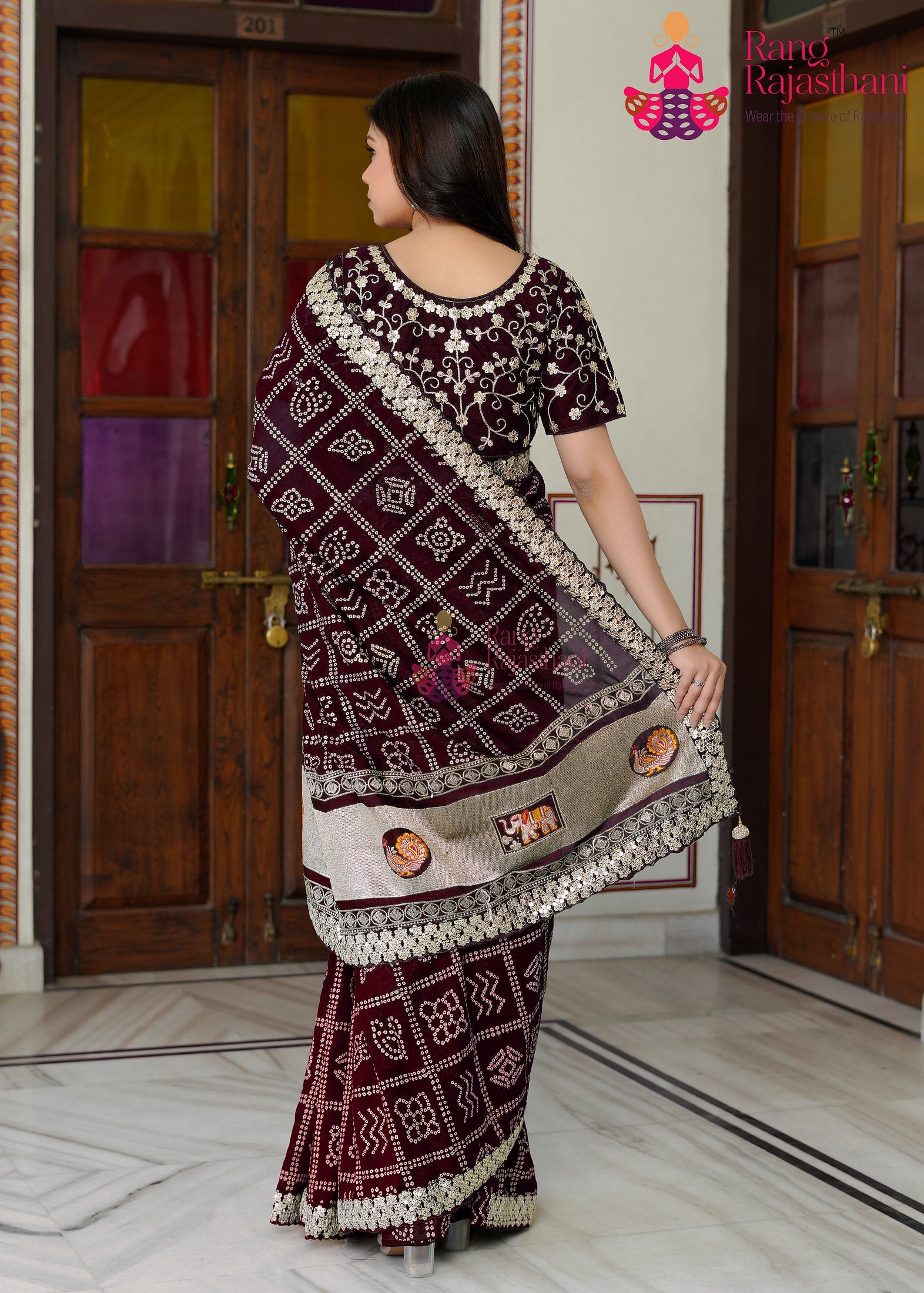 complete look of refined wine silk saree 