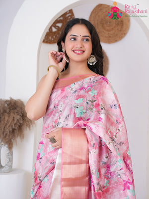 Pink Art Silk Printed Saree for Raksha Bandhan | Traditional Edit