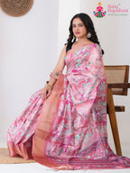 Pink Imported saree with Printed pallu detailing
