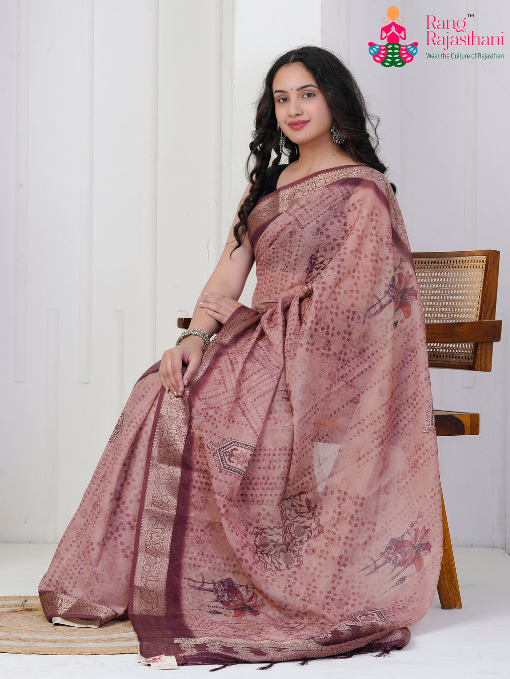 Dusty Rose Imported saree with Printed pallu detailing
