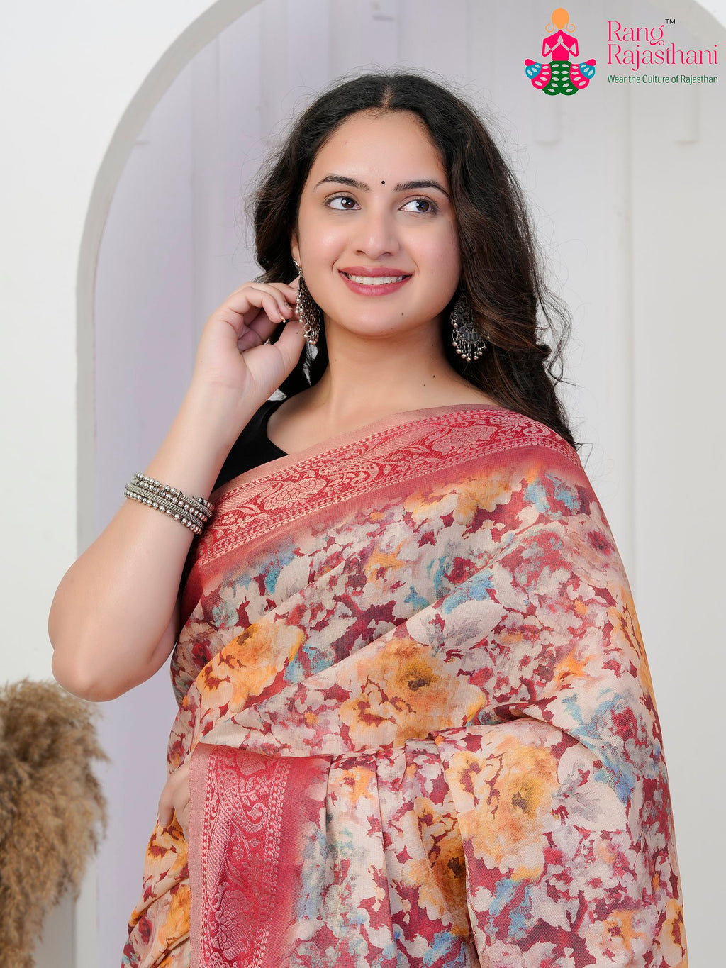 Pink Imported saree with Printed close up detailing