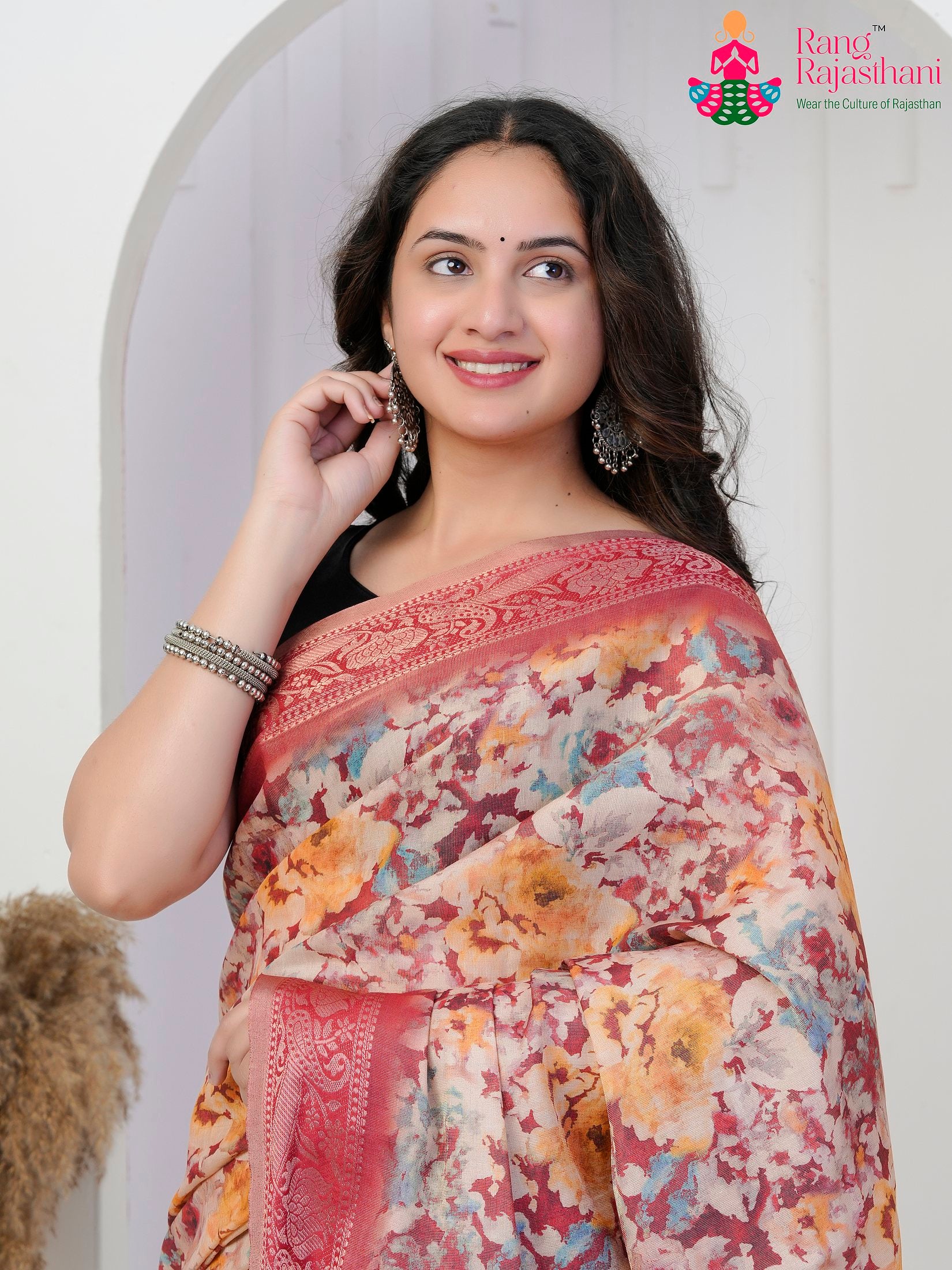 Pink Imported saree with Printed close up detailing