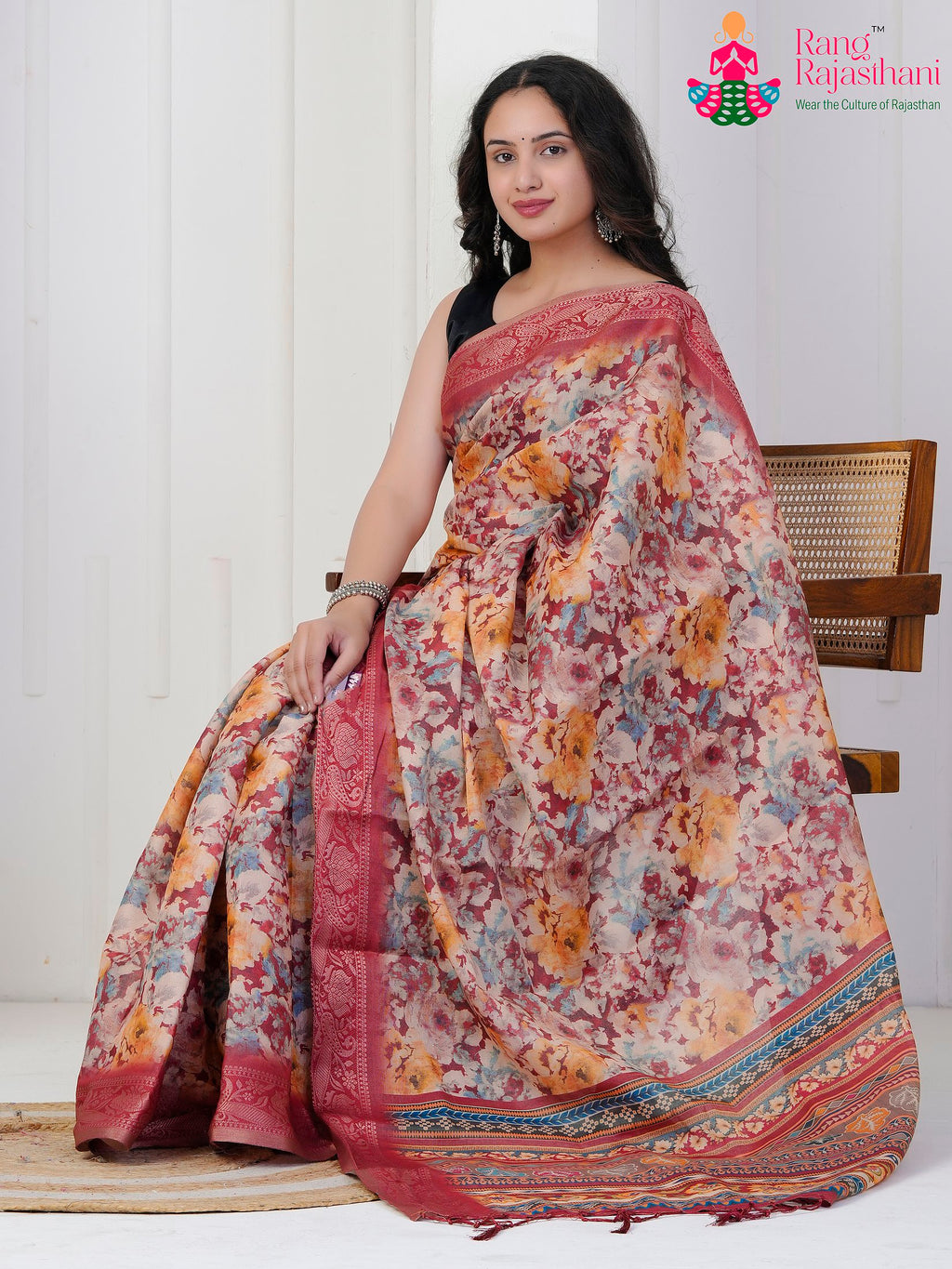 Pink Imported saree with Printed pleats view