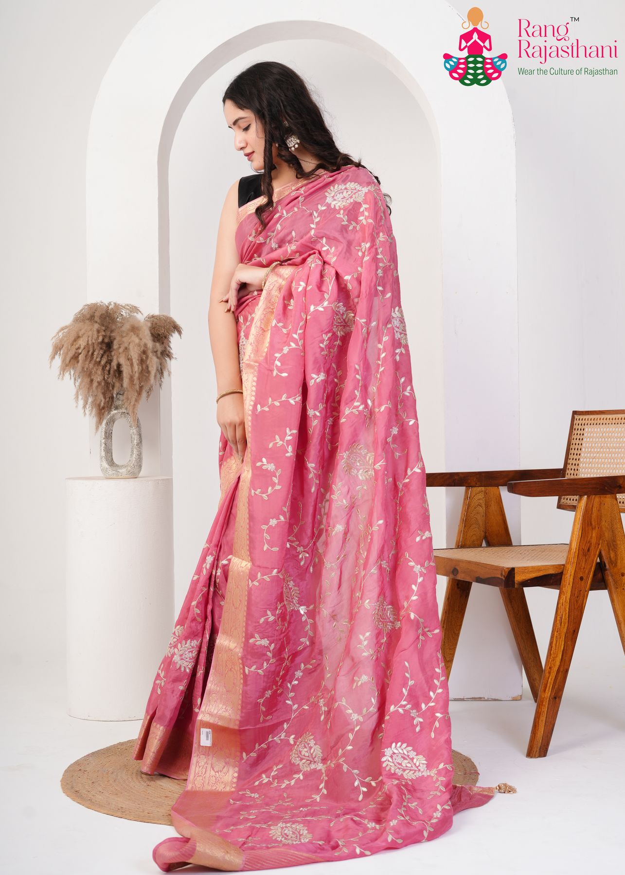 Rose Pink Silk Imperial Zari Saree : Jaipuri Jhalak