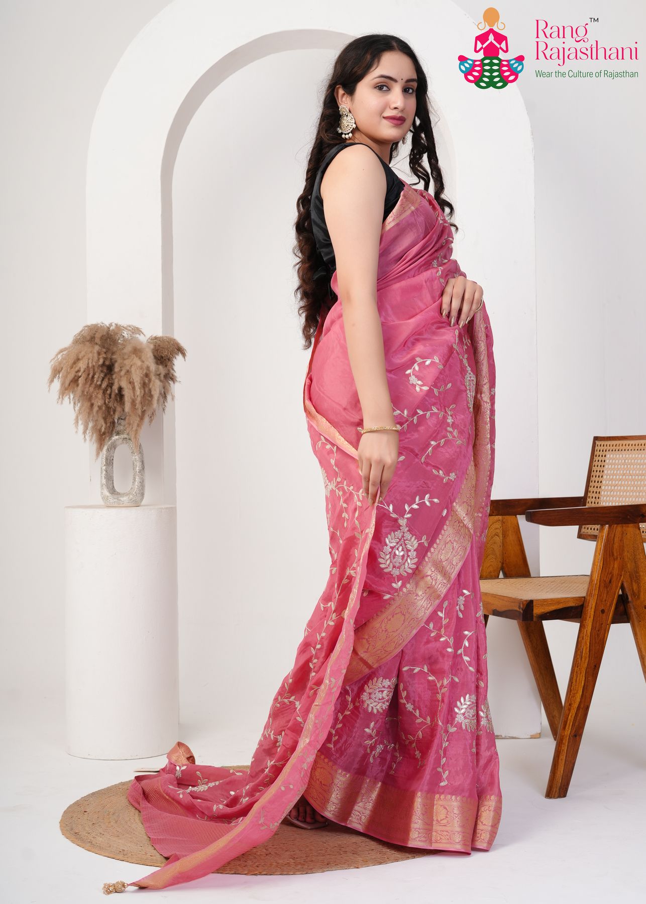 Rose Pink Silk Imperial Zari Saree : Jaipuri Jhalak