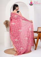 Pink Silk saree with Zari Work back view
