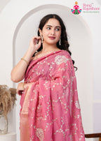 Pink Silk saree with Zari Work close up detailing
