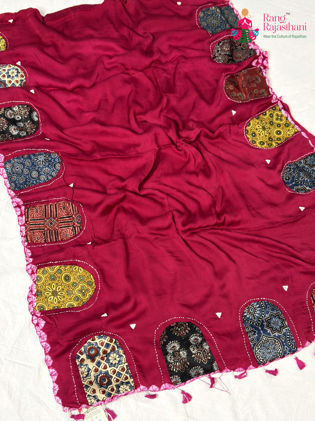 fabric texture of royal and authentic royal pure modal silk handcrafted ajrakh print 2524