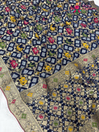 fabric texture of royal blue pure georgette khaddi saree