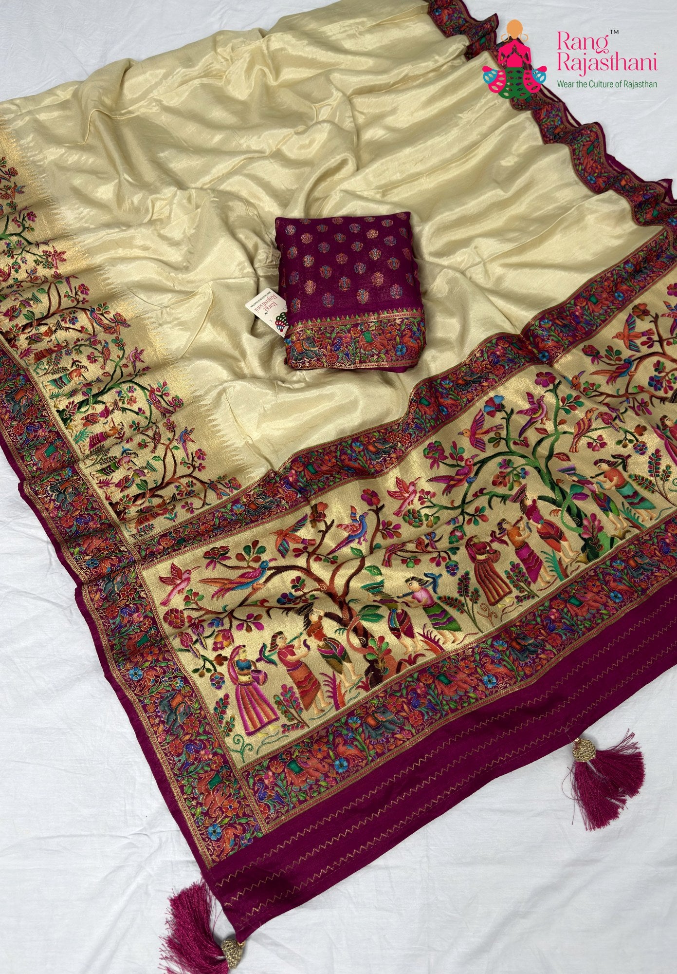 work detailing of royal pure silk fine hand embroidery saree