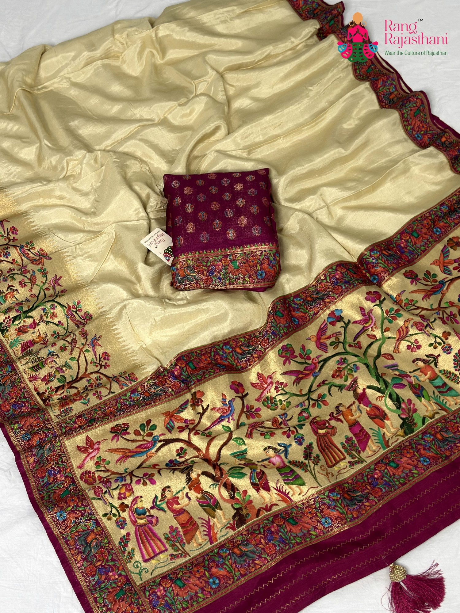 full view of royal pure silk fine hand embroidery saree