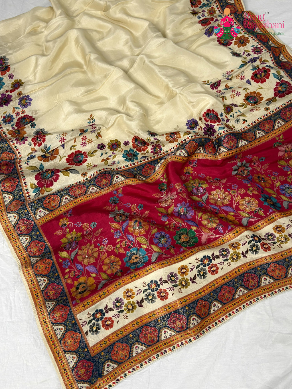 full view of royal pure silk fine hand embroidery saree
