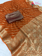 fabric texture of rust pure georgette khaddi saree