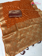 border detailing of rust pure georgette khaddi saree