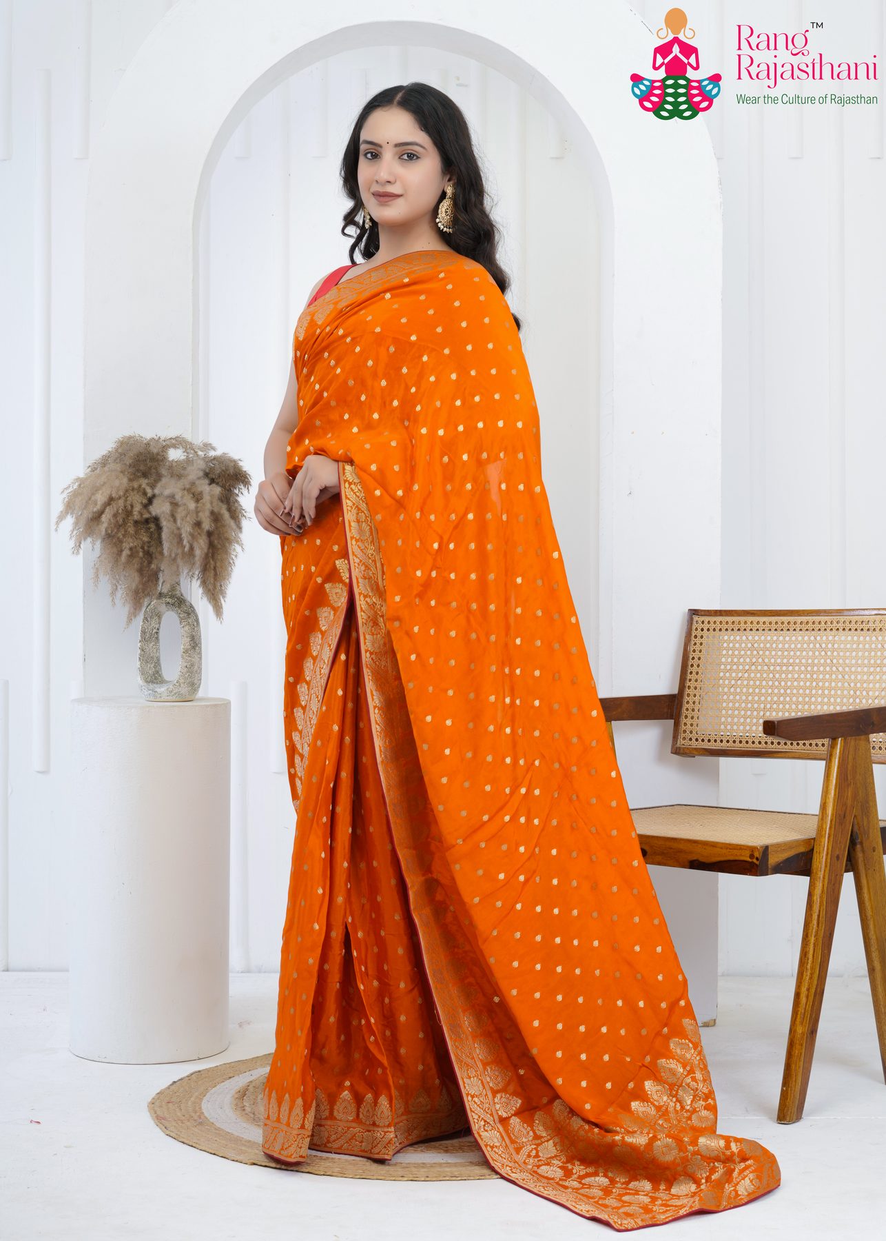Orange Pure Silk Look Banarasi Zari Saree : Festive Charm