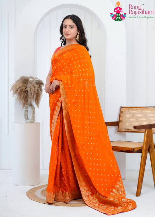 Orange Pure Silk Look Banarasi Zari Saree : Festive Charm