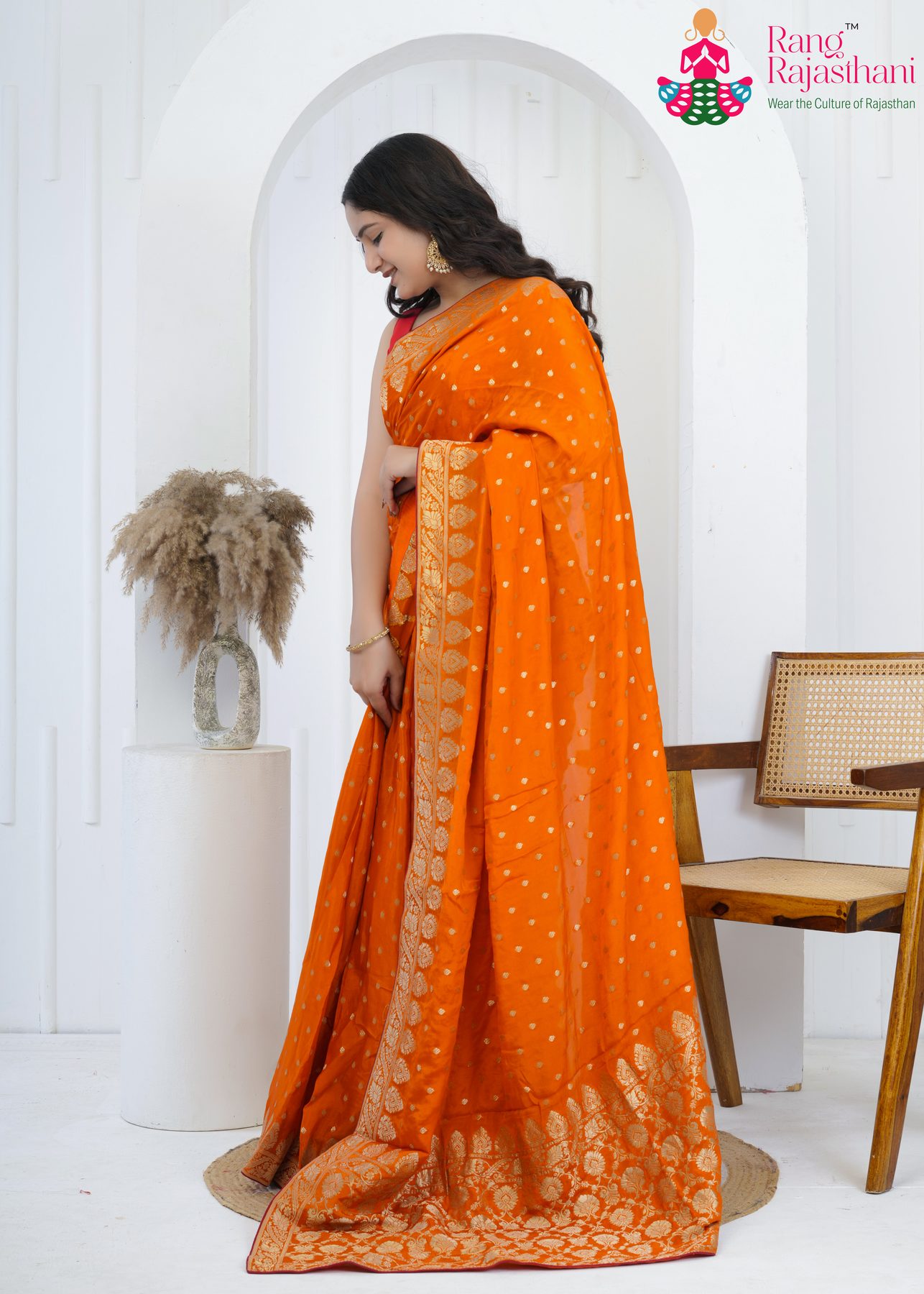 Orange Pure Silk Look Banarasi Zari Saree : Festive Charm
