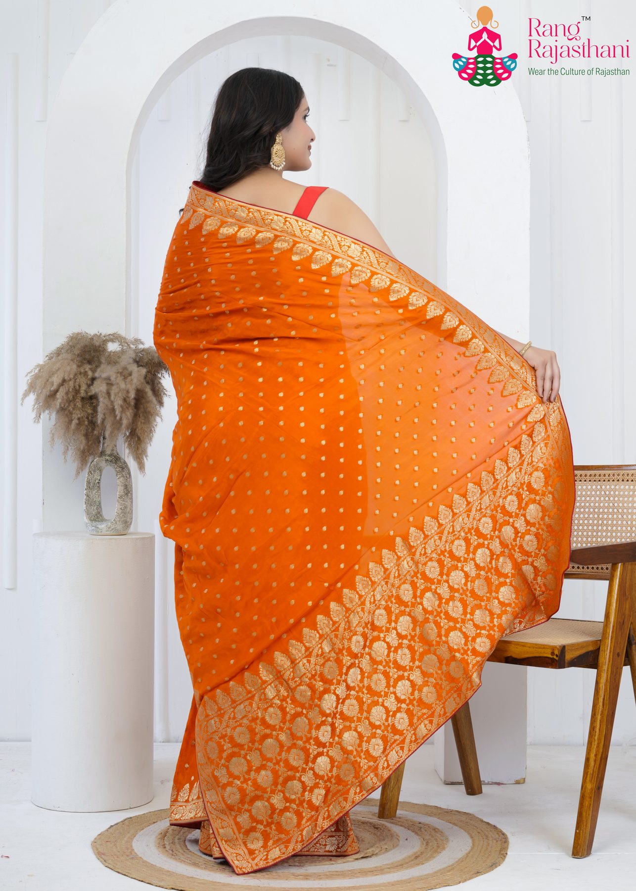 Orange Pure Silk Look Banarasi Zari Saree : Festive Charm