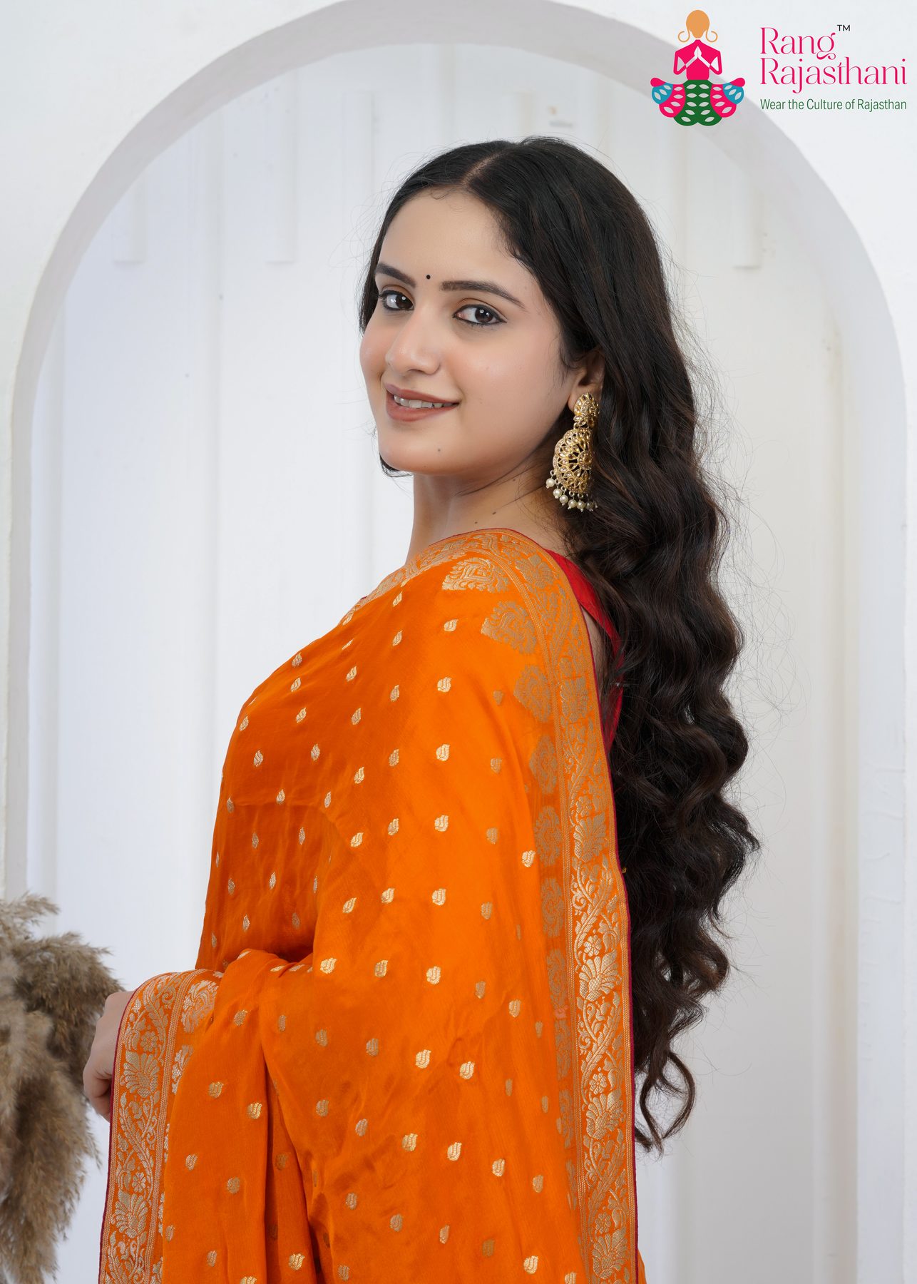 Orange Pure Silk Look Banarasi Zari Saree : Festive Charm