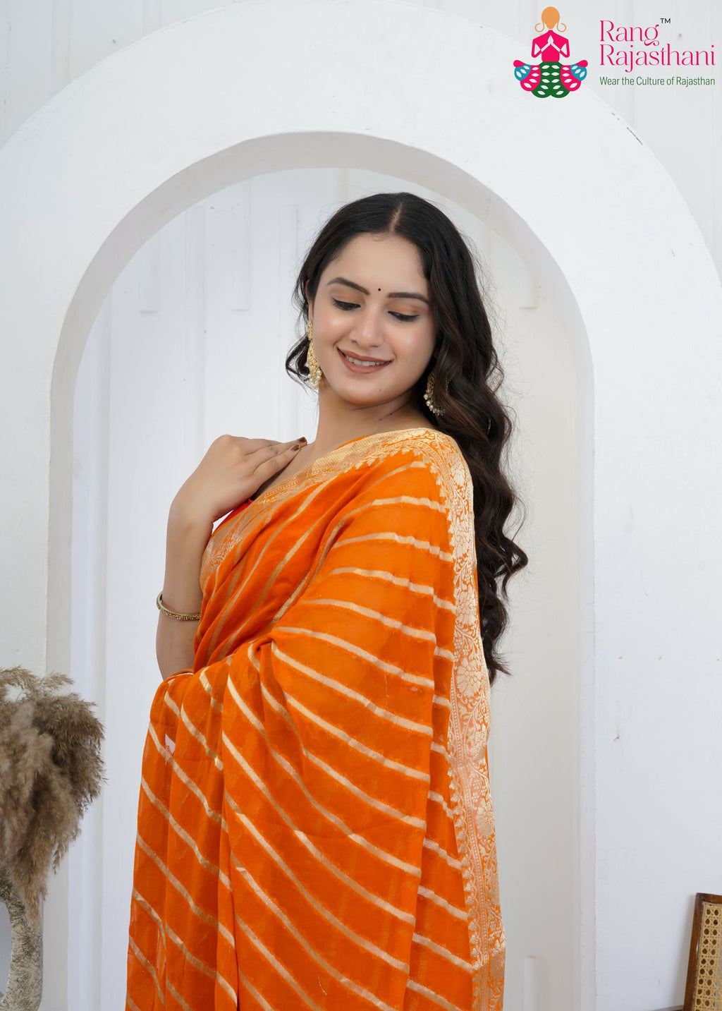 Rust Orange Georgette Heritage Saree : Banarasi Warm Bloom