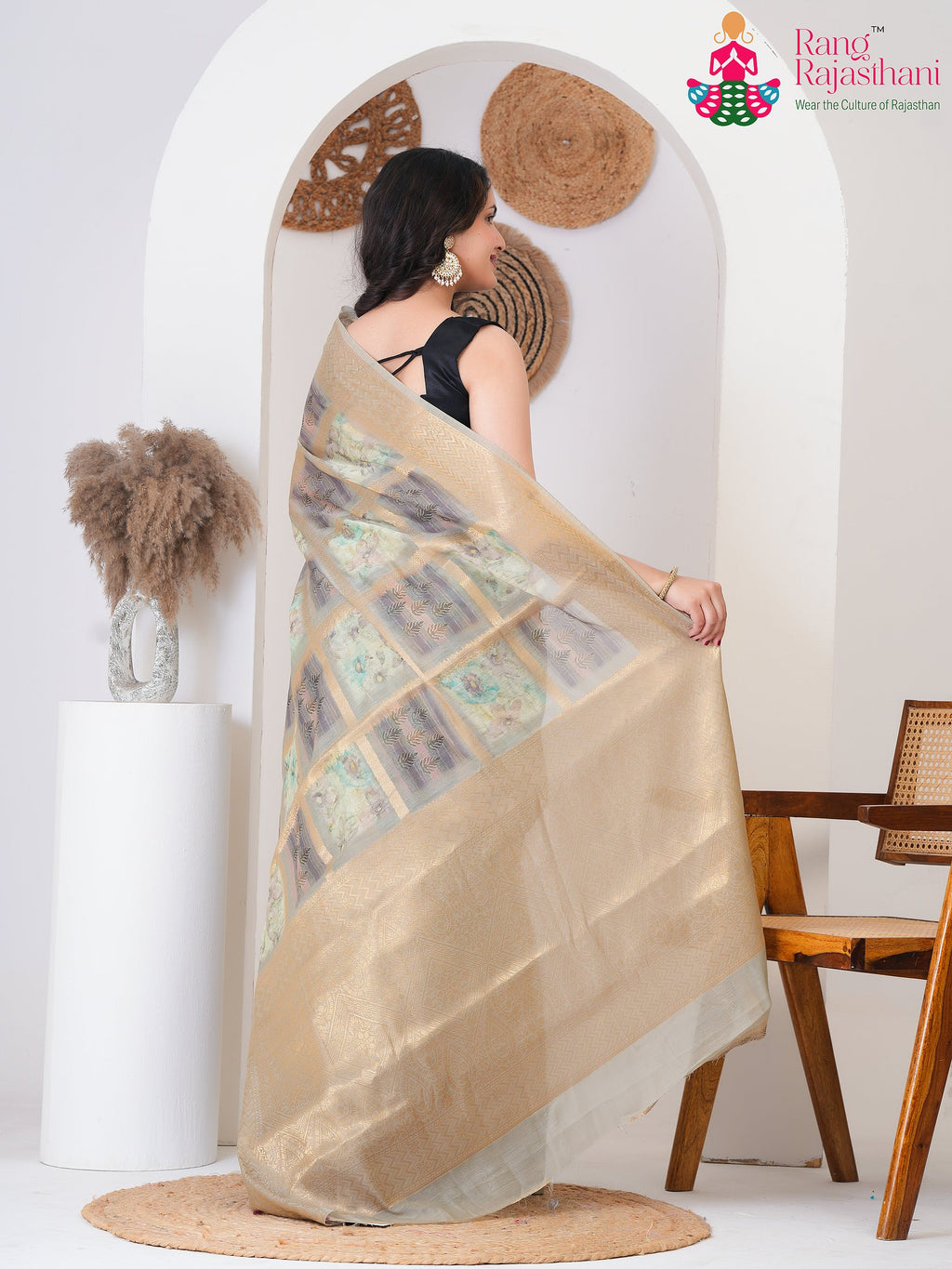 Green CottonPureSilk saree with nan back view