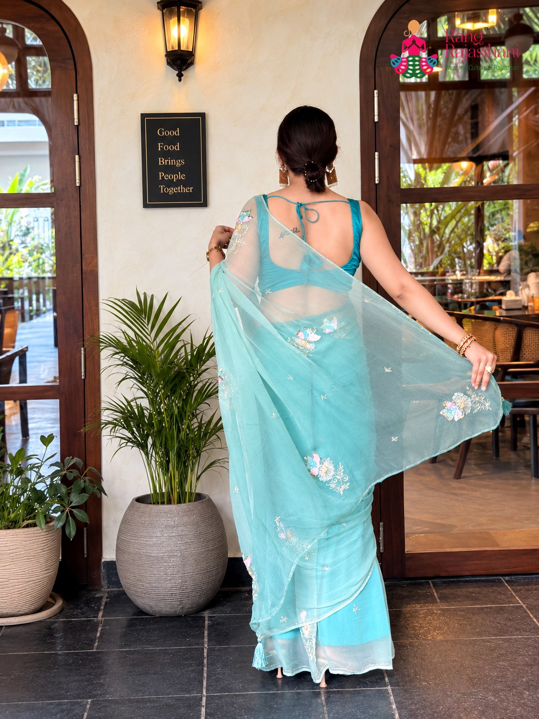 Sea Green Pure Chiffon Sequin Saree for Mehendi Ceremony | Luxe Drape