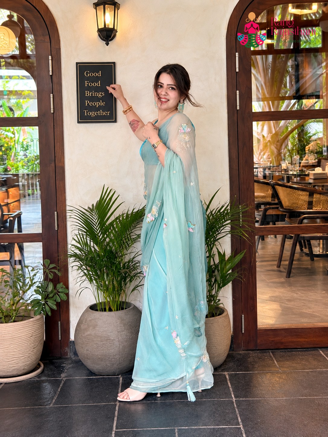 Sea Green Pure Chiffon Sequin Saree for Mehendi Ceremony | Luxe Drape