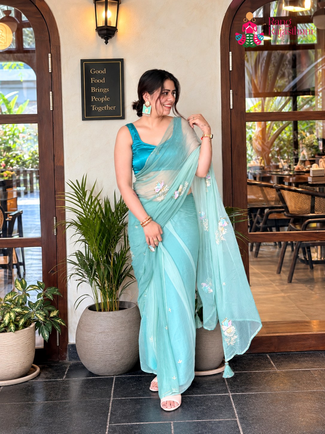 Sea Green Pure Chiffon Sequin Saree for Mehendi Ceremony | Luxe Drape