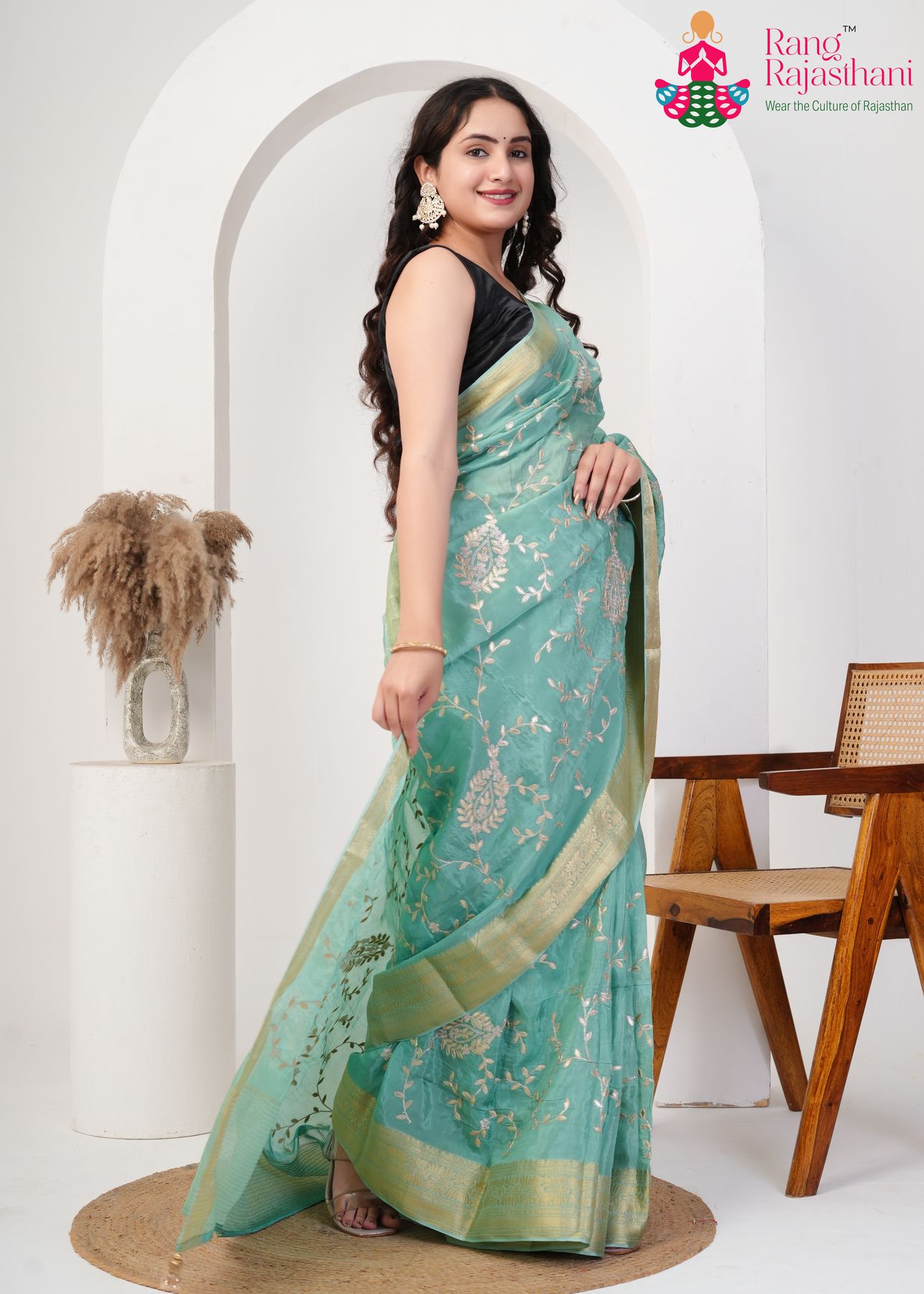 Sea Green Silk Jaal Beauty Saree : Aangan Collection