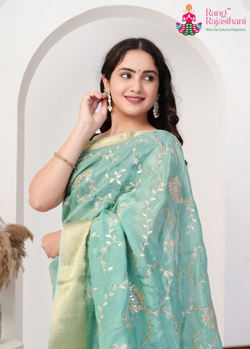 Sea Green Silk Jaal Beauty Saree : Aangan Collection