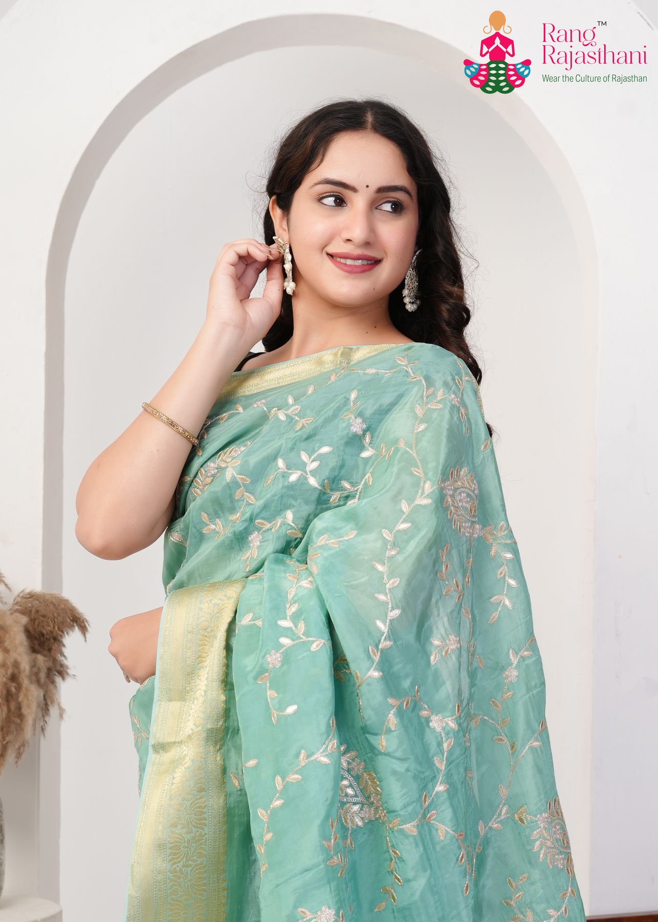 Sea Green Silk Jaal Beauty Saree : Aangan Collection