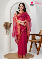 Rani Pure Maheshwari Silk saree with Khaddi Work border detailing