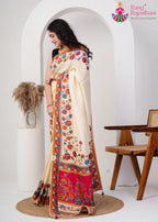 Creem Pure Silk saree with Hand Embroidery side drape view