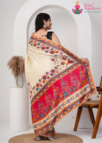 Creem Pure Silk saree with Hand Embroidery back view