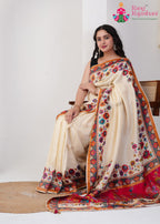 Creem Pure Silk saree with Hand Embroidery pleats view