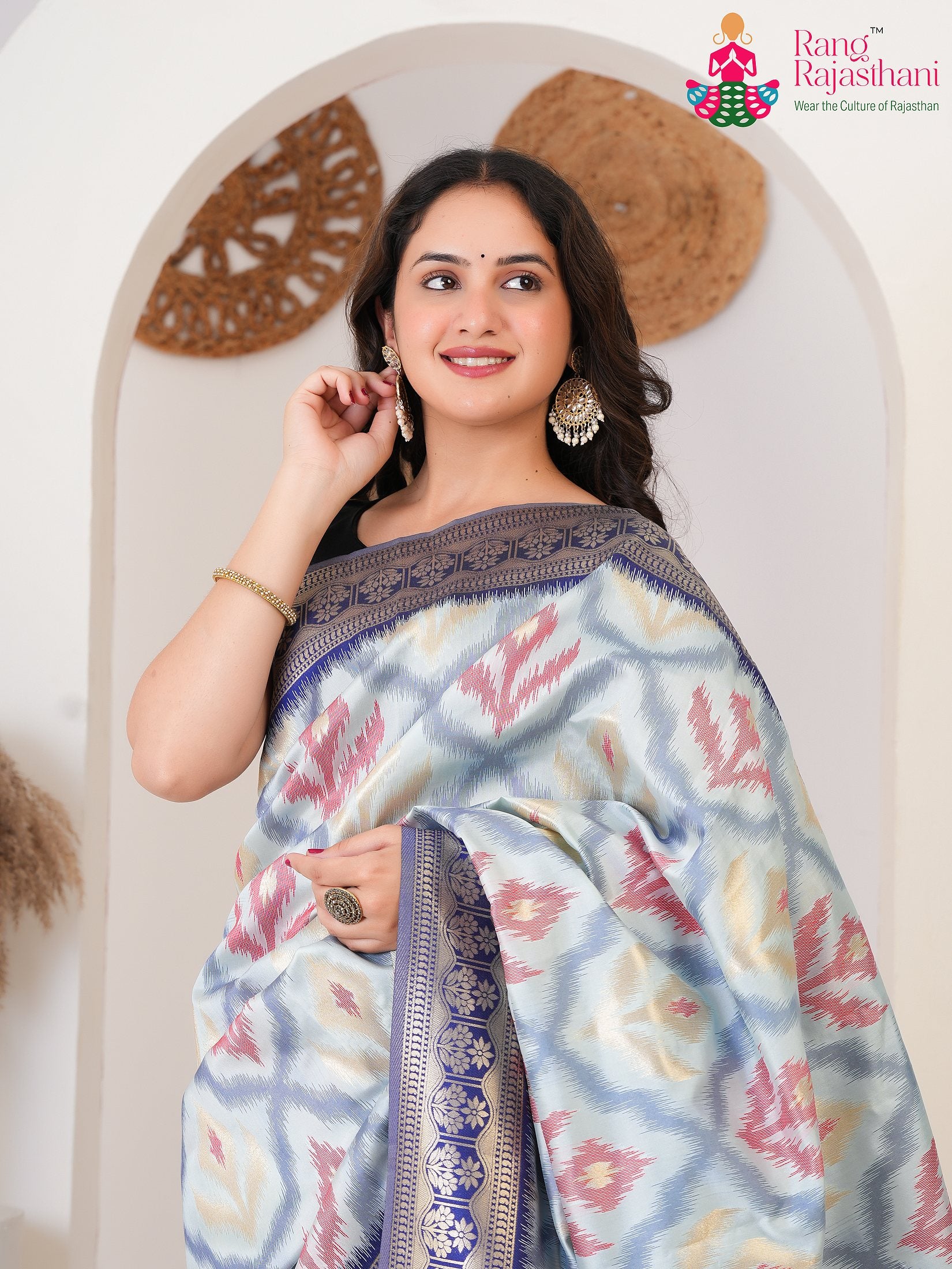 Blue SyntheticSilk saree with Printed close up detailing