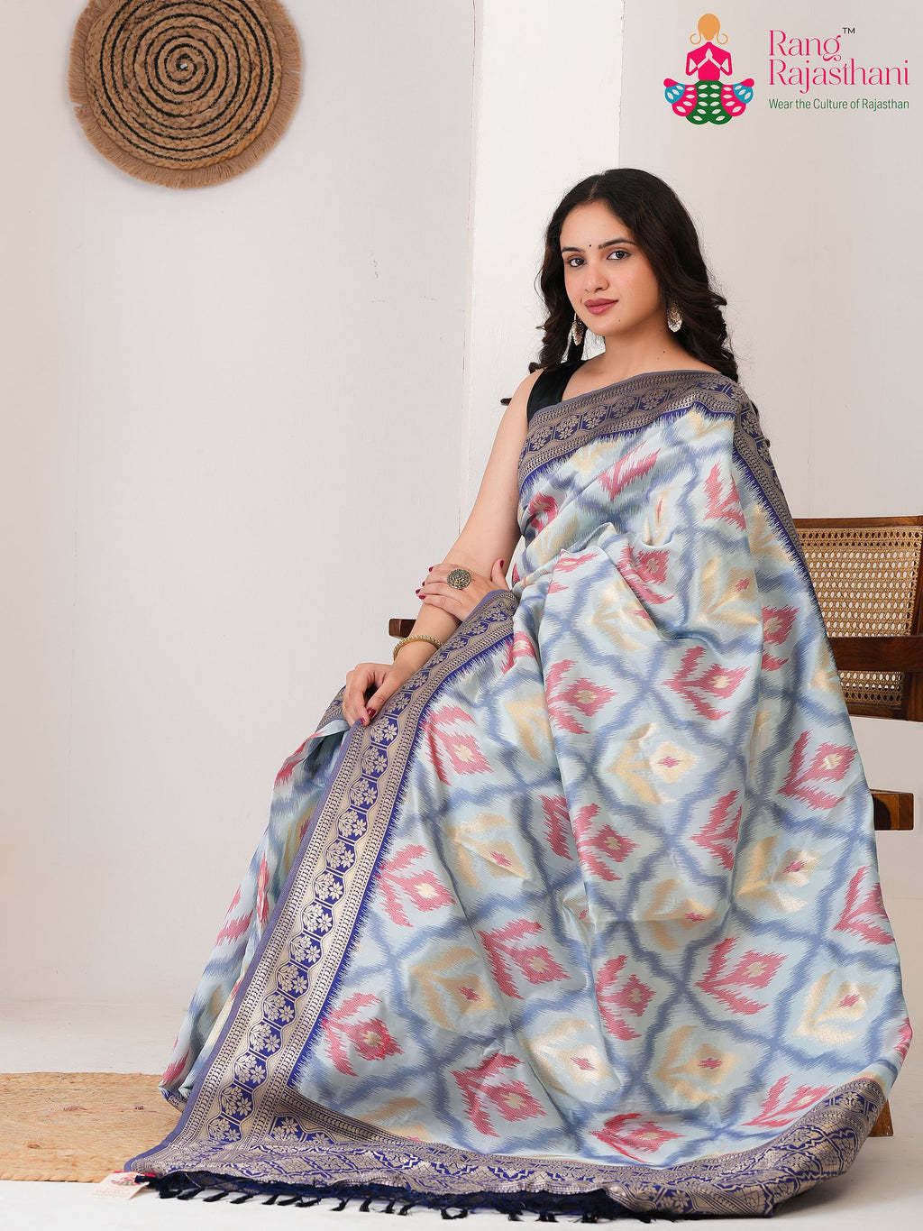 Blue Synthetic Silk saree with Printed pallu detailing