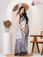 Blue Synthetic Silk saree with Printed side drape view