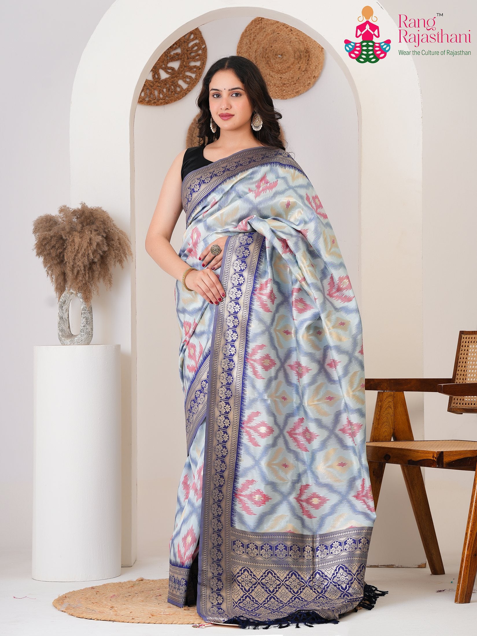 Blue SyntheticSilk Party saree with Printed from Rang Rajasthani