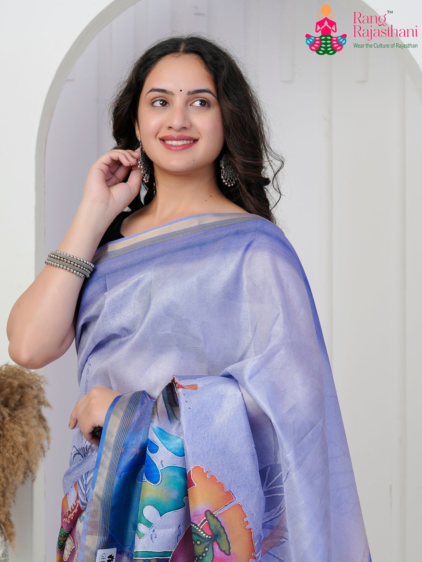 Blue Imported saree with Printed close up detailing
