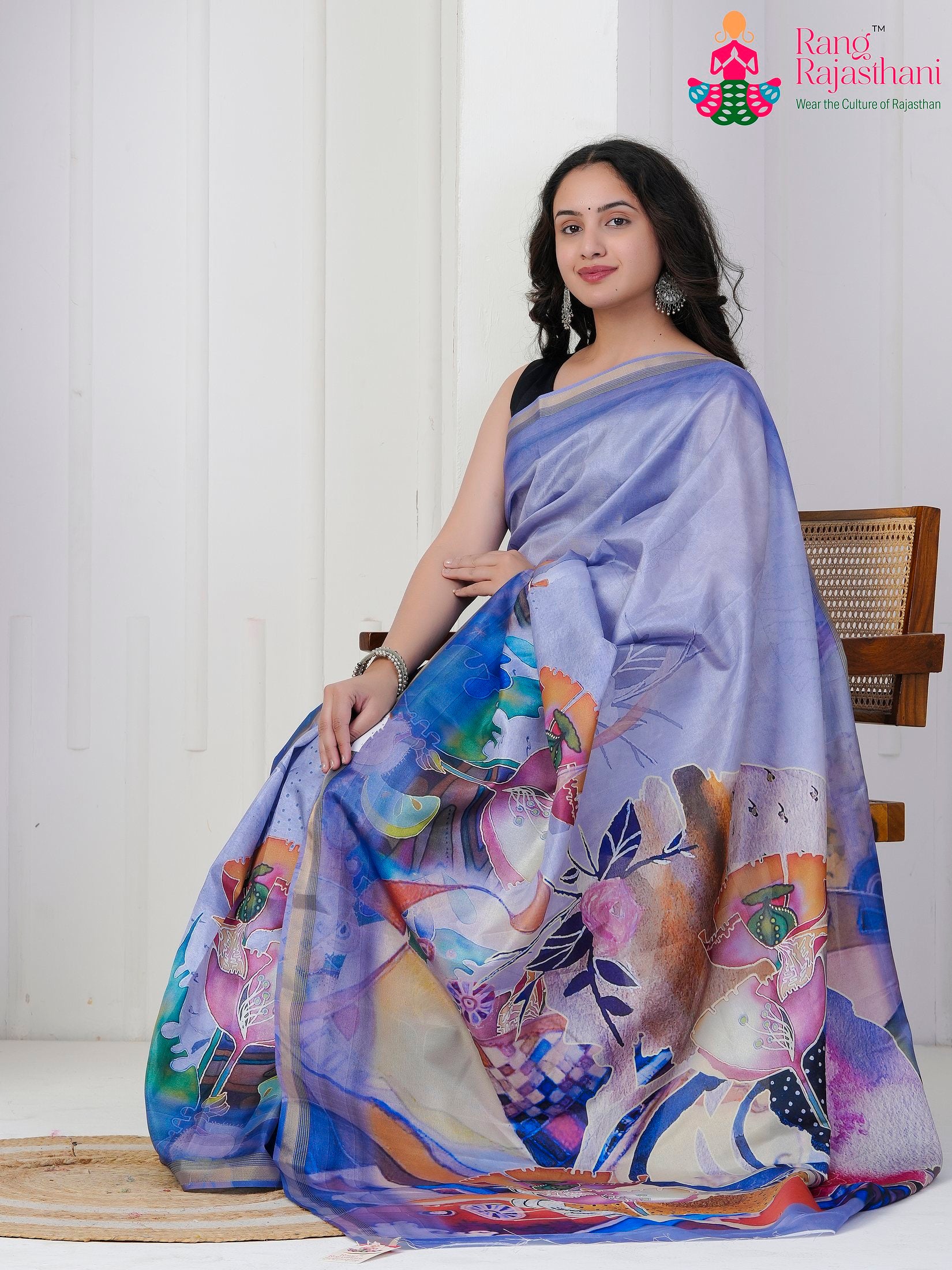 Blue Imported saree with Printed pallu detailing