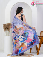 Blue Imported saree with Printed back view