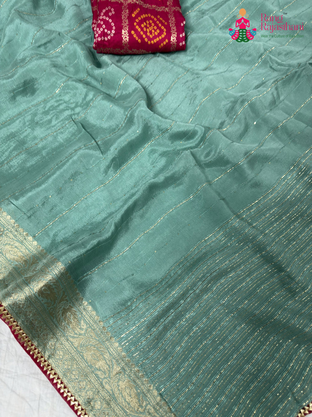 fabric texture of sky chinnon saree