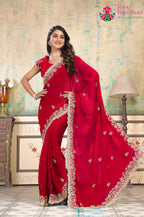 soft rani chiffon saree for sangeet night by Rang Rajasthani