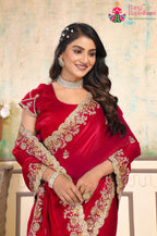 complete look of soft rani chiffon saree 