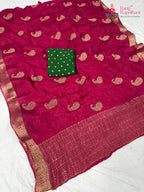 border detailing of soft rani fabric saree