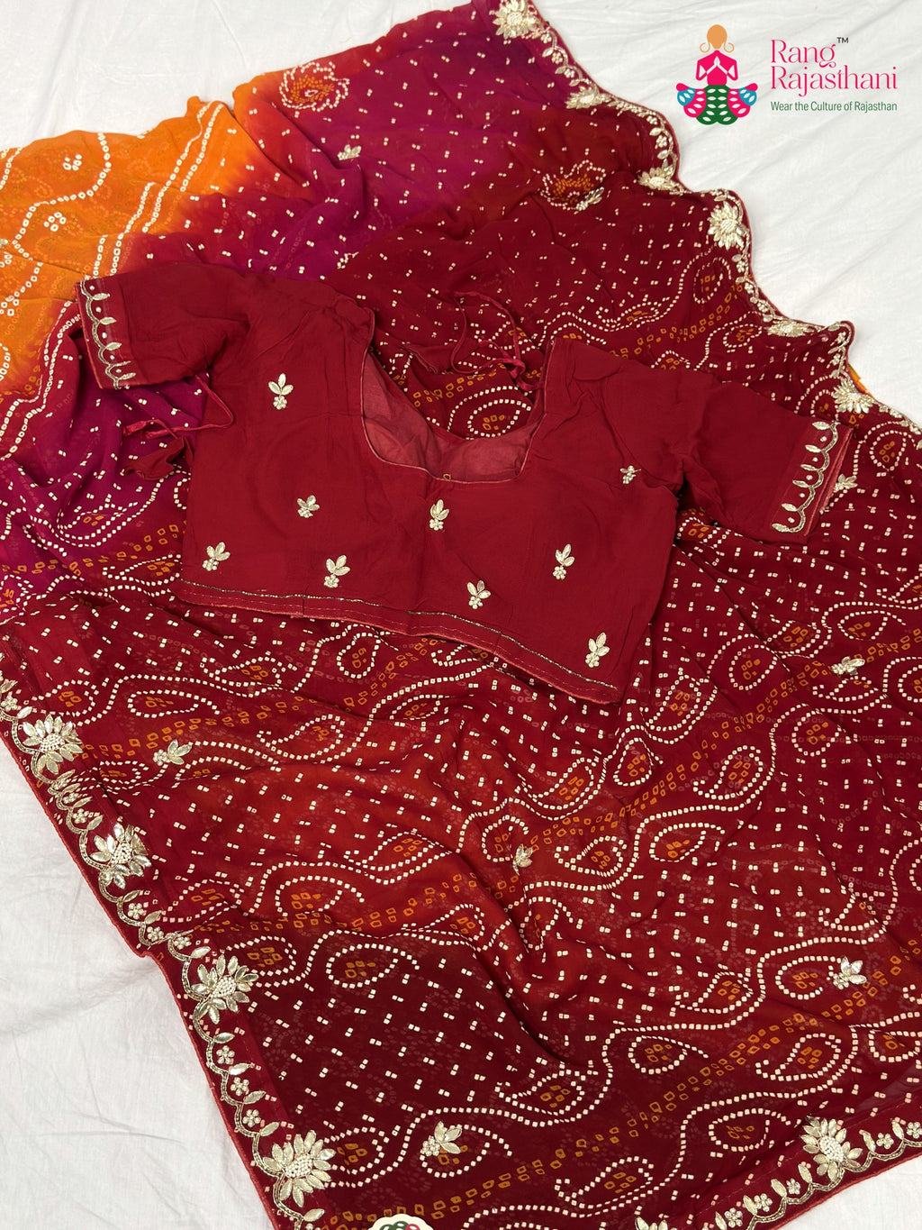 fabric texture of soft red chundi saree