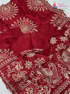 fabric texture of soft red fabric saree