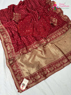 complete look of soft red saree